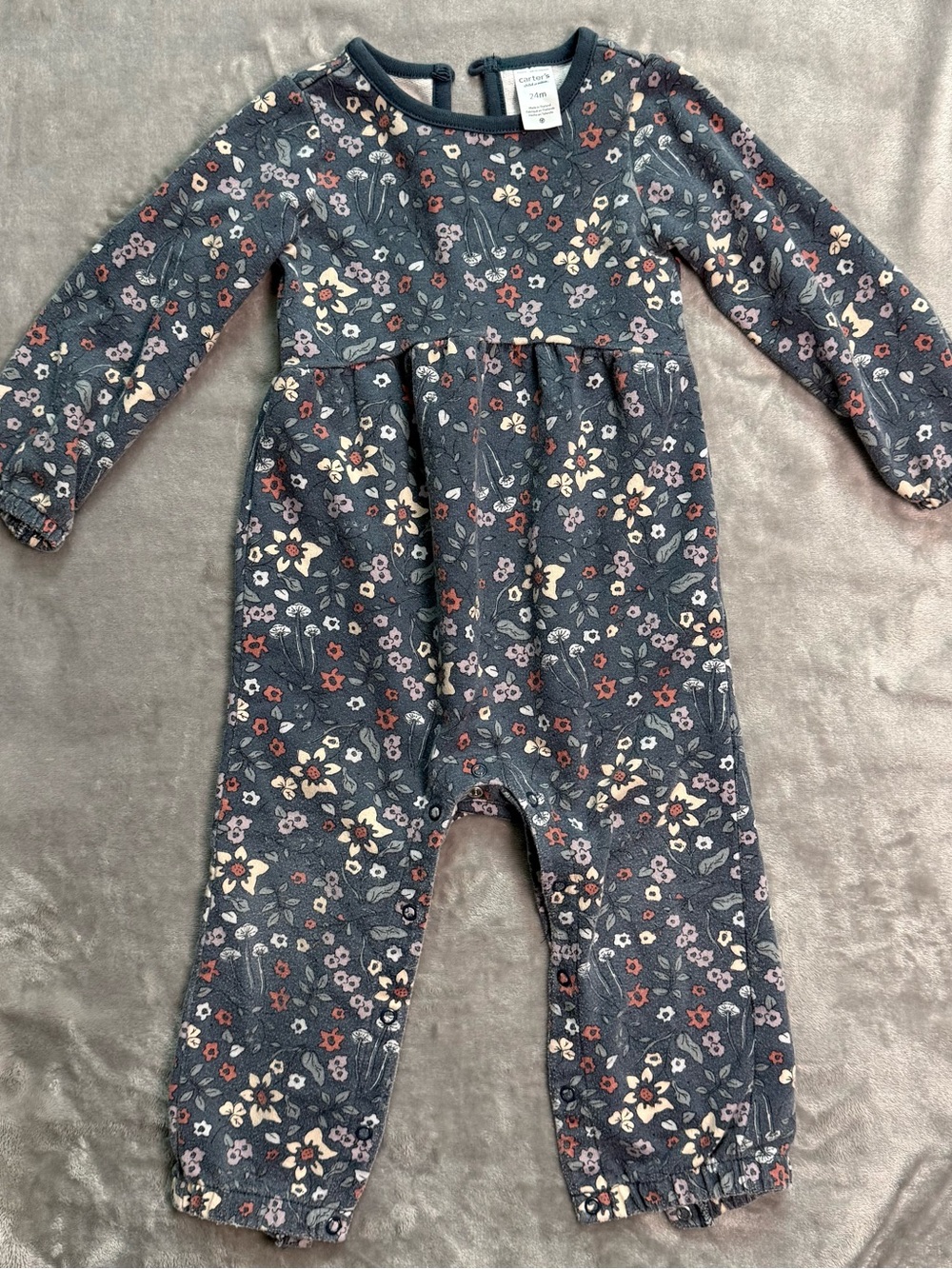 Carter's Navy Floral Long-Sleeve Footie One-Piece